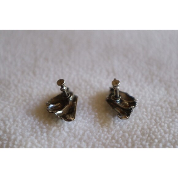 Vintage Sterling Silver Leaf Flower Petal Swirl Screw Back Earrings 1.25" - Picture 7 of 10